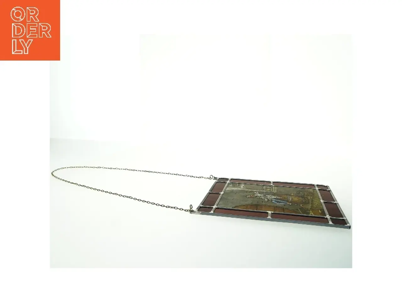 Billede 1 - Blyindfattet glasvindue med billede (str. 32x25,5 cm)
