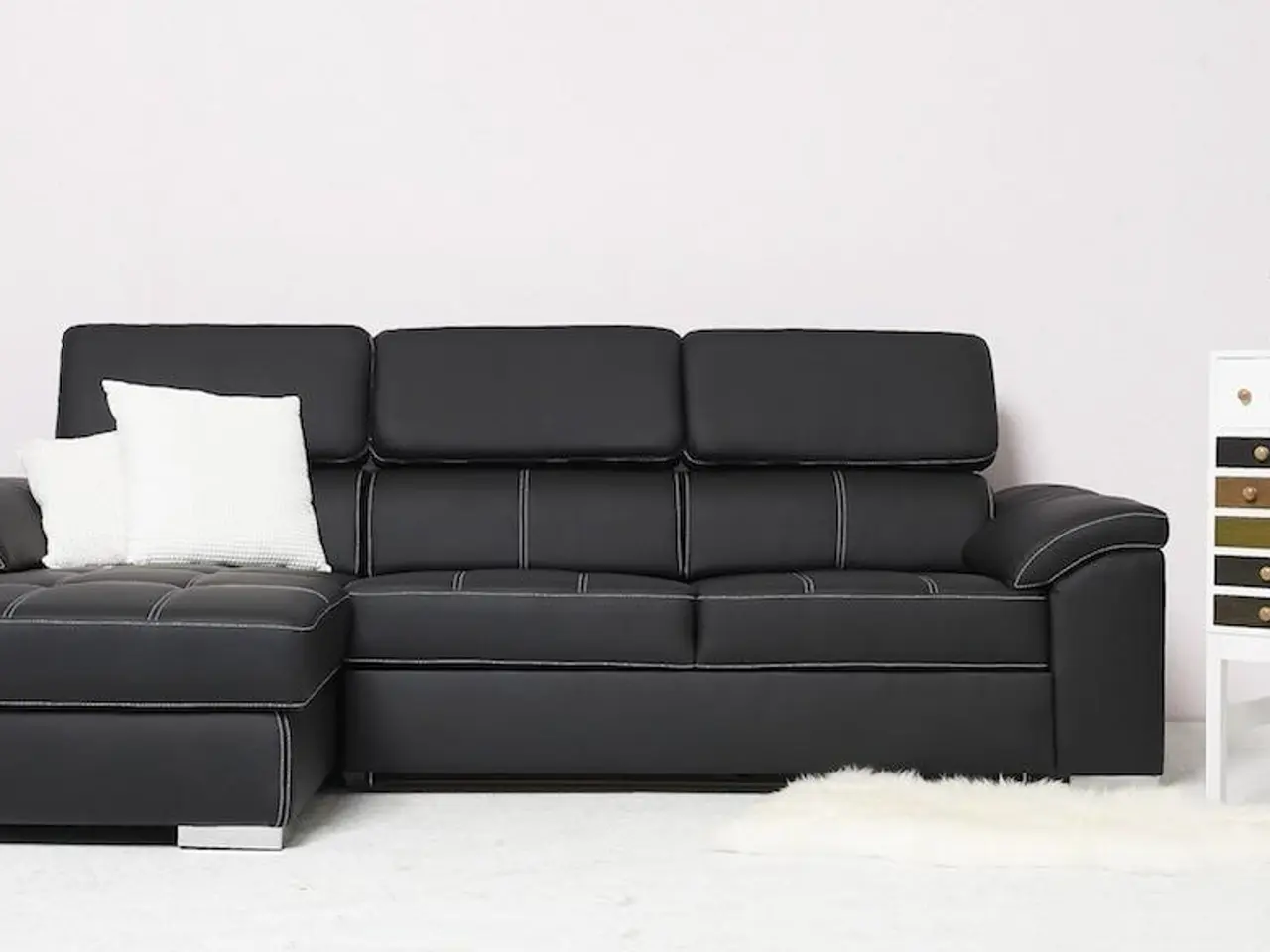 Billede 2 - Stitch sovesofa med venstrevendt chaiselong og sengeudtræk - sort PU
