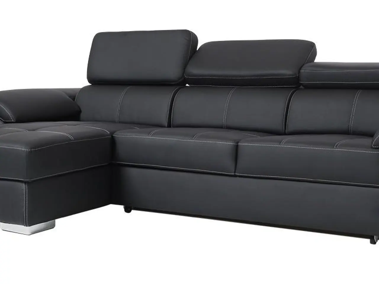 Billede 5 - Stitch sovesofa med venstrevendt chaiselong og sengeudtræk - sort PU