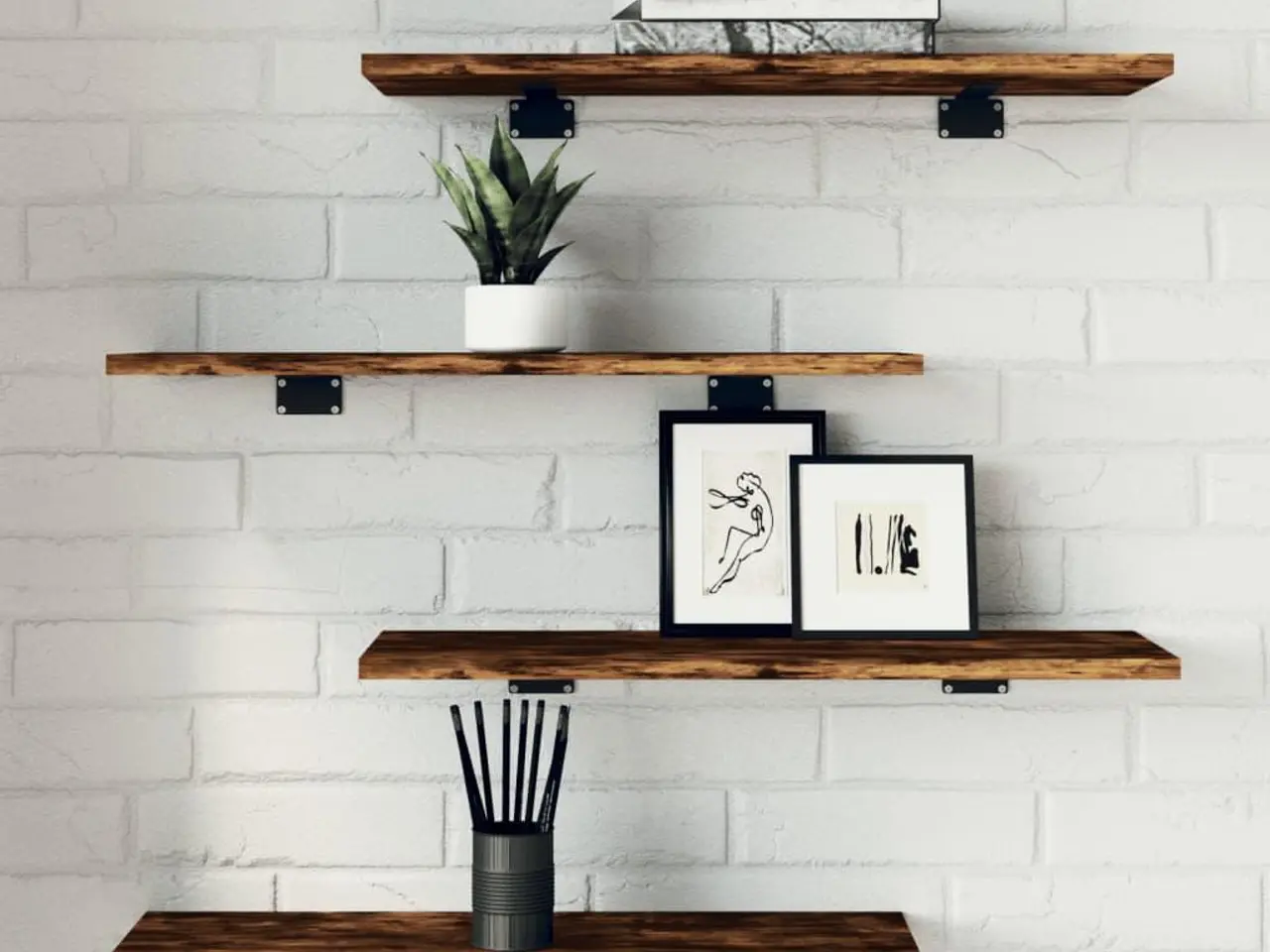 Billede 1 - Væghylder 4 stk. 60×20×1,5 cm i konstrueret træ - røget egetræ