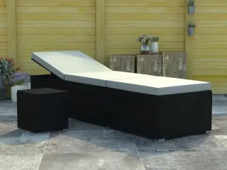 Liggestol med hynde og tebord polyrattan cremehvid