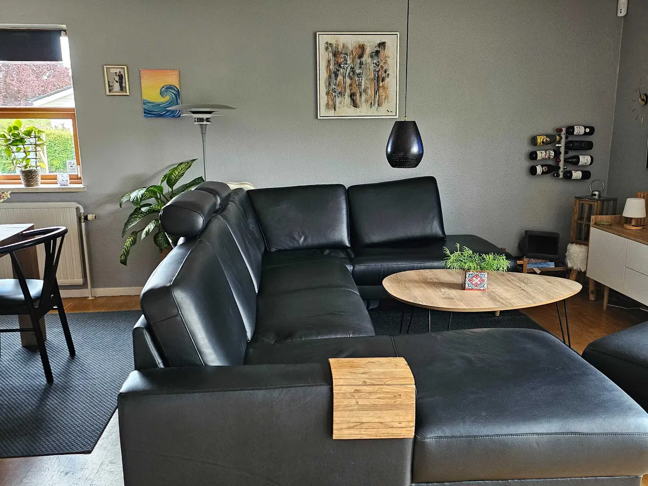Billede 1 - Hjort Knudsen sort okselæder sofa m 2 chaiselongs 
