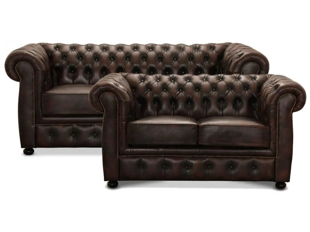 Billede 1 - Liverpool Chesterfield 3+2 personer chesterfield sofa - brun ægte læder