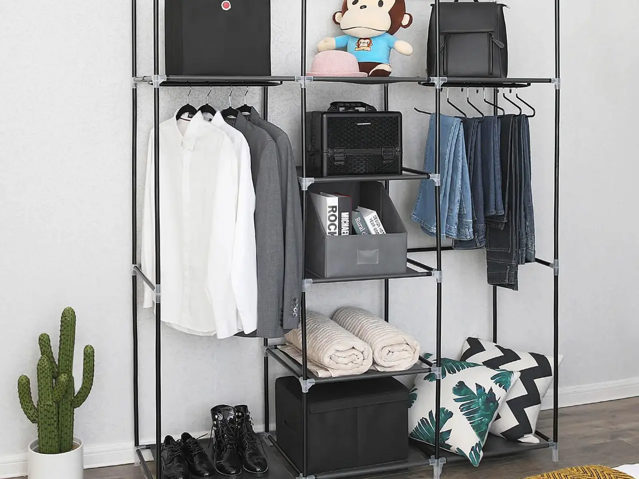 Billede 3 - Foldbart stofskab med 2 tøjstænger - sort, 150 x 45 x 175 cm