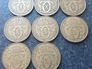 2 Kr 1924 til 1941 komplet serie 8 stk