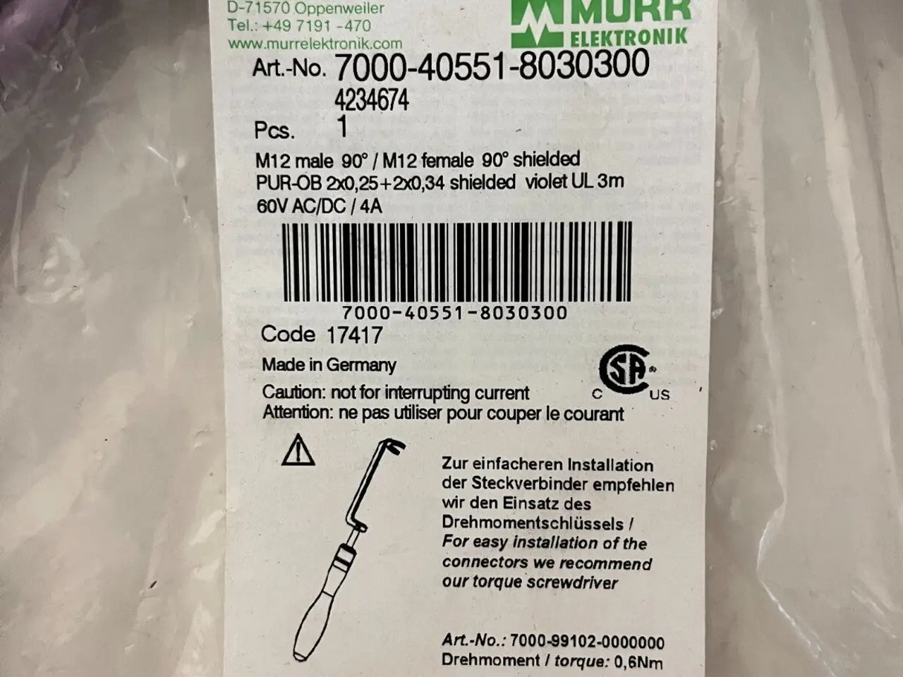 Billede 4 - Murrelektronik 7000-40551-8030300 M12 Shielded 3m