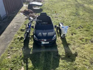 Børnecykel, elektrisk bil og lastbil til leg. BYD