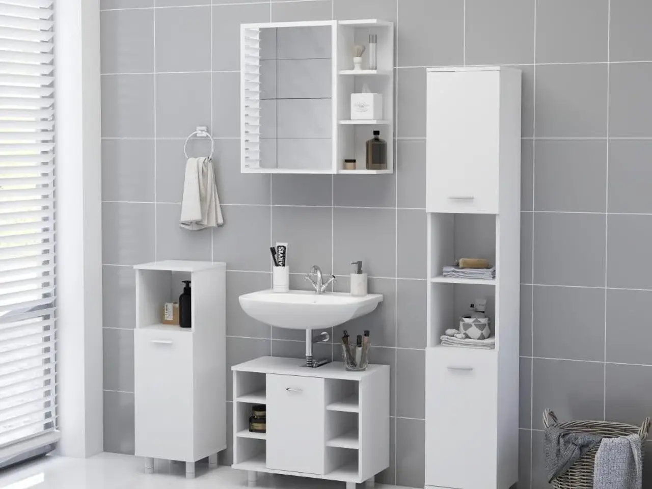 Billede 5 - Badeværelsesskab med spejl 62,5x20,5x64 cm konstrueret træ hvid