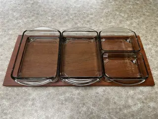 Cabaretfad med røgfarvede glas og teak bund