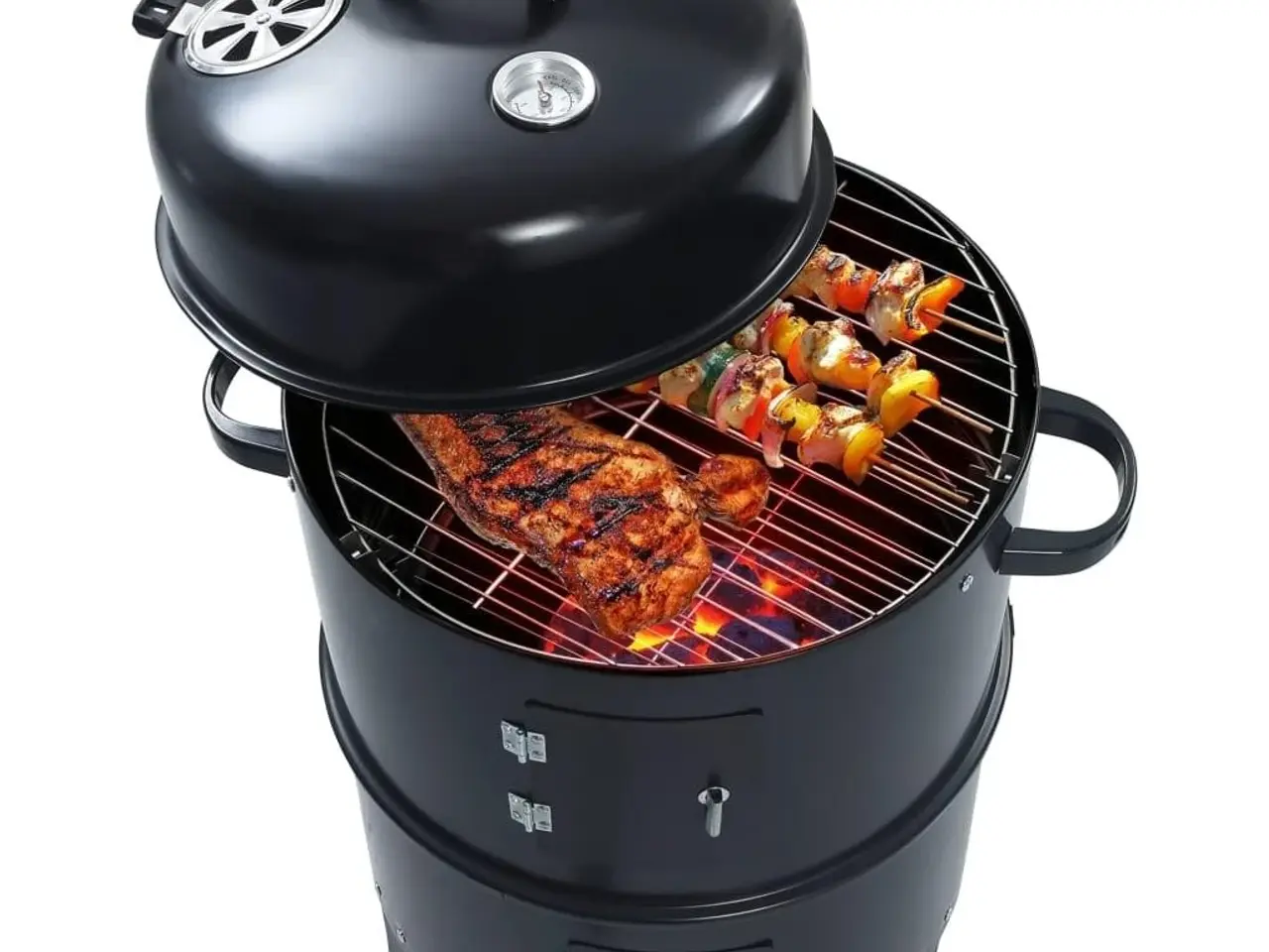 Billede 2 - 3-i-1 kul-/røgegrill 40 × 80 cm - sort stål