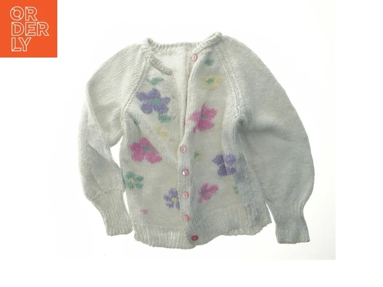 Billede 1 - HåndStrikket cardigan med blomster (str. Bryst. 40 cm. længde. 42 cm)