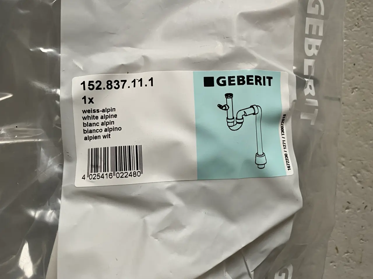 Billede 2 - Køkkenvandlås fra Geberit i hvid