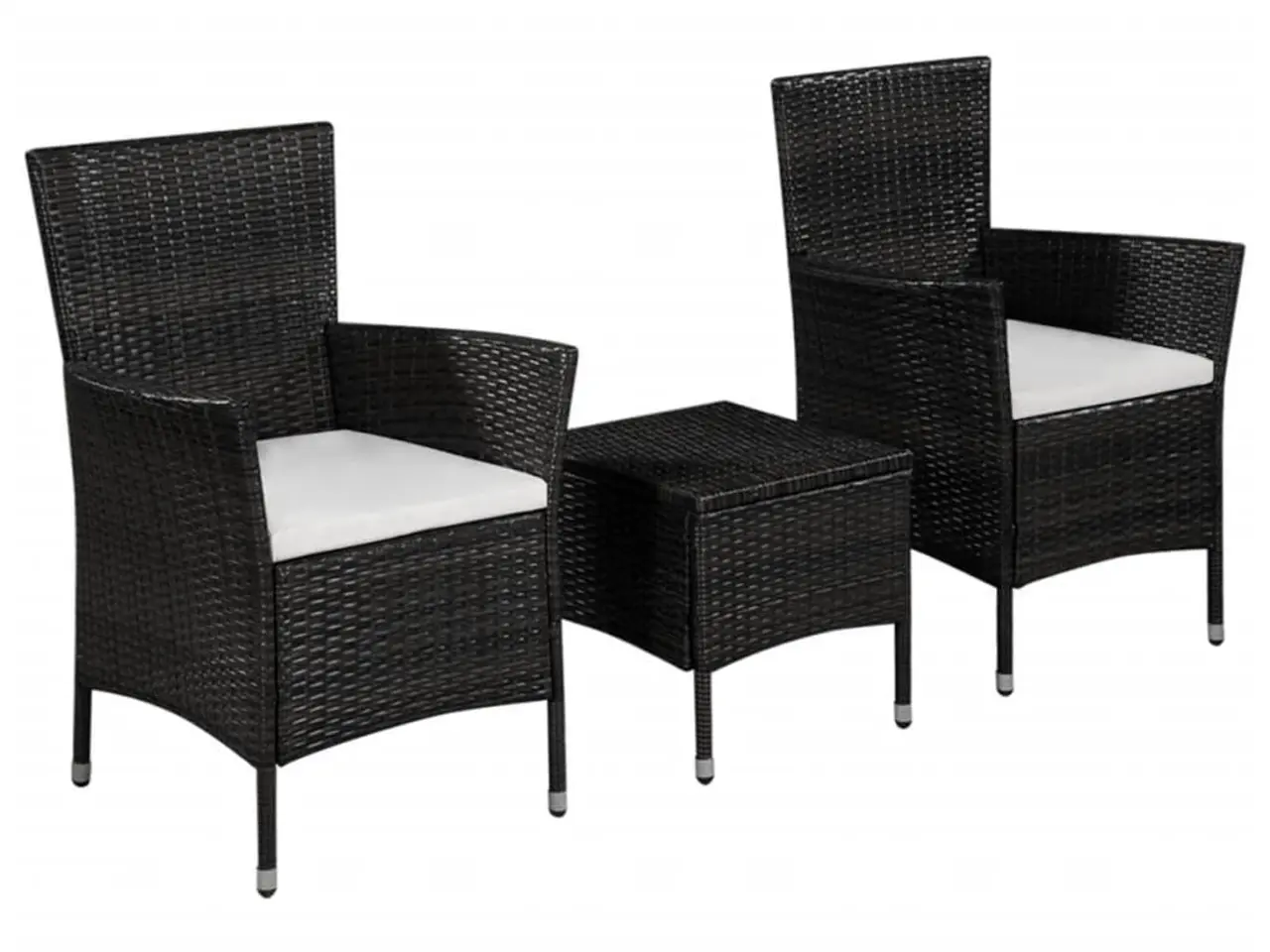 Billede 1 - Bistrosæt 3 dele i polyrattan - sort med creme hynder