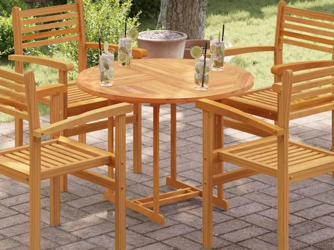 Billede 1 - Rund bordplade i massivt teaktræ - 90 cm, 2,5 cm tyk