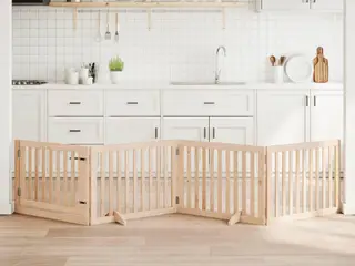 Foldbart hundegitter med dør, 4 paneler - 320 cm i poppeltræ