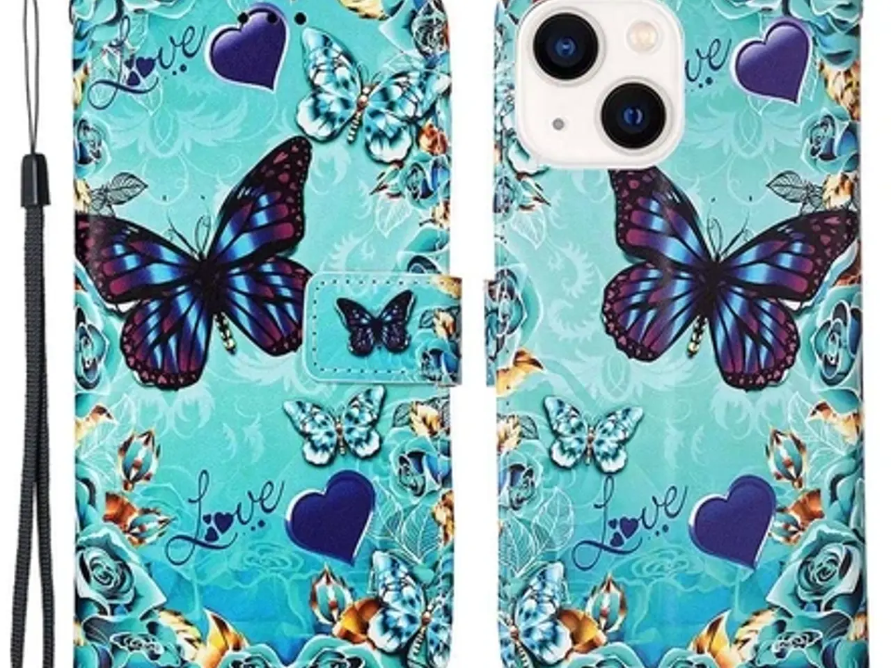Billede 2 - iPhone 15 Flip Cover – Sommerfugl (Læder)
