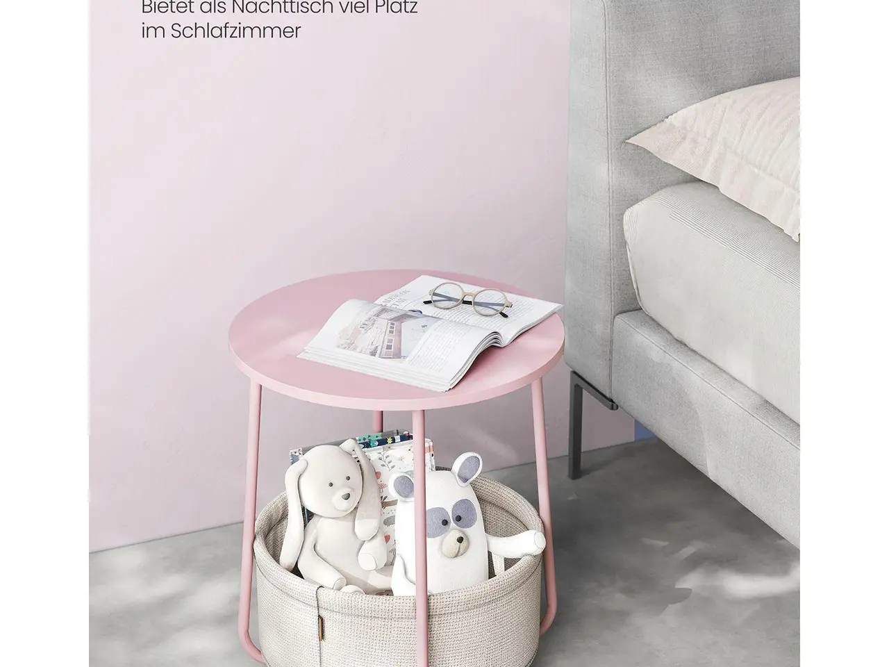Billede 4 - Rundt sidebord med stofkurv - pastelrosa/Cloud White