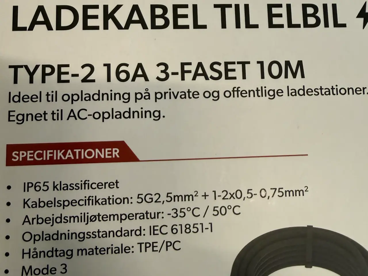 Billede 5 - Avant ladekabel 10M 11kW 16A 3Faset