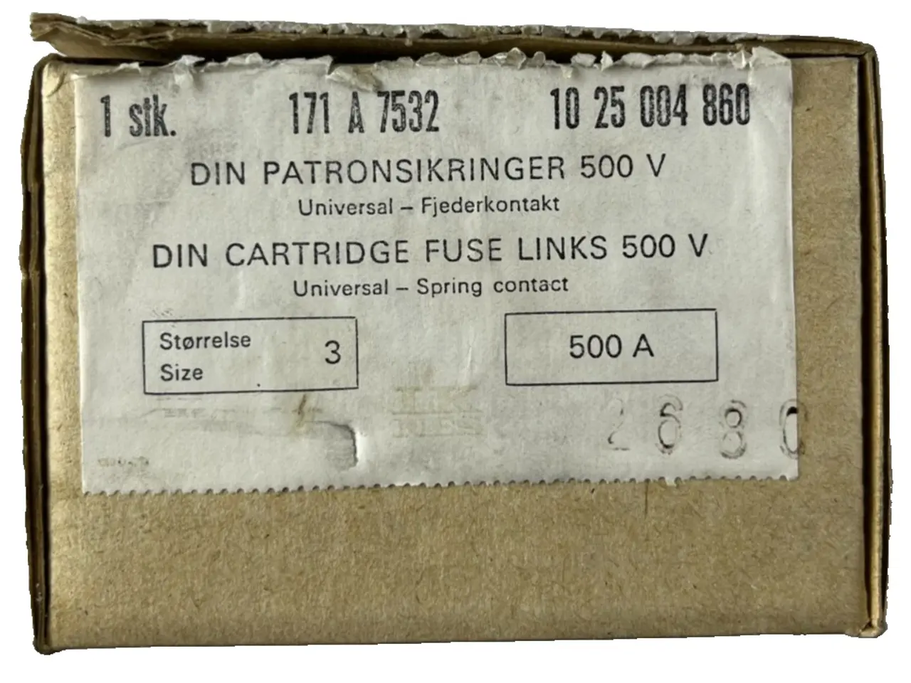 Billede 1 - LK-NES 171A7532 DIN 3 Cartridge sikringer 500A