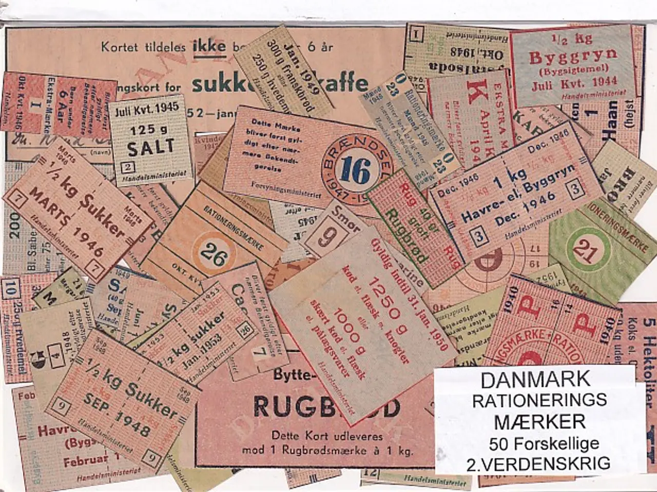 Billede 1 - Danmark Rationeringsmærker - 2. Verdens Krig 50 stk.