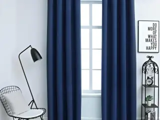 Mørklægningsgardiner 2 stk. med metalringe 140 x 175 cm blå