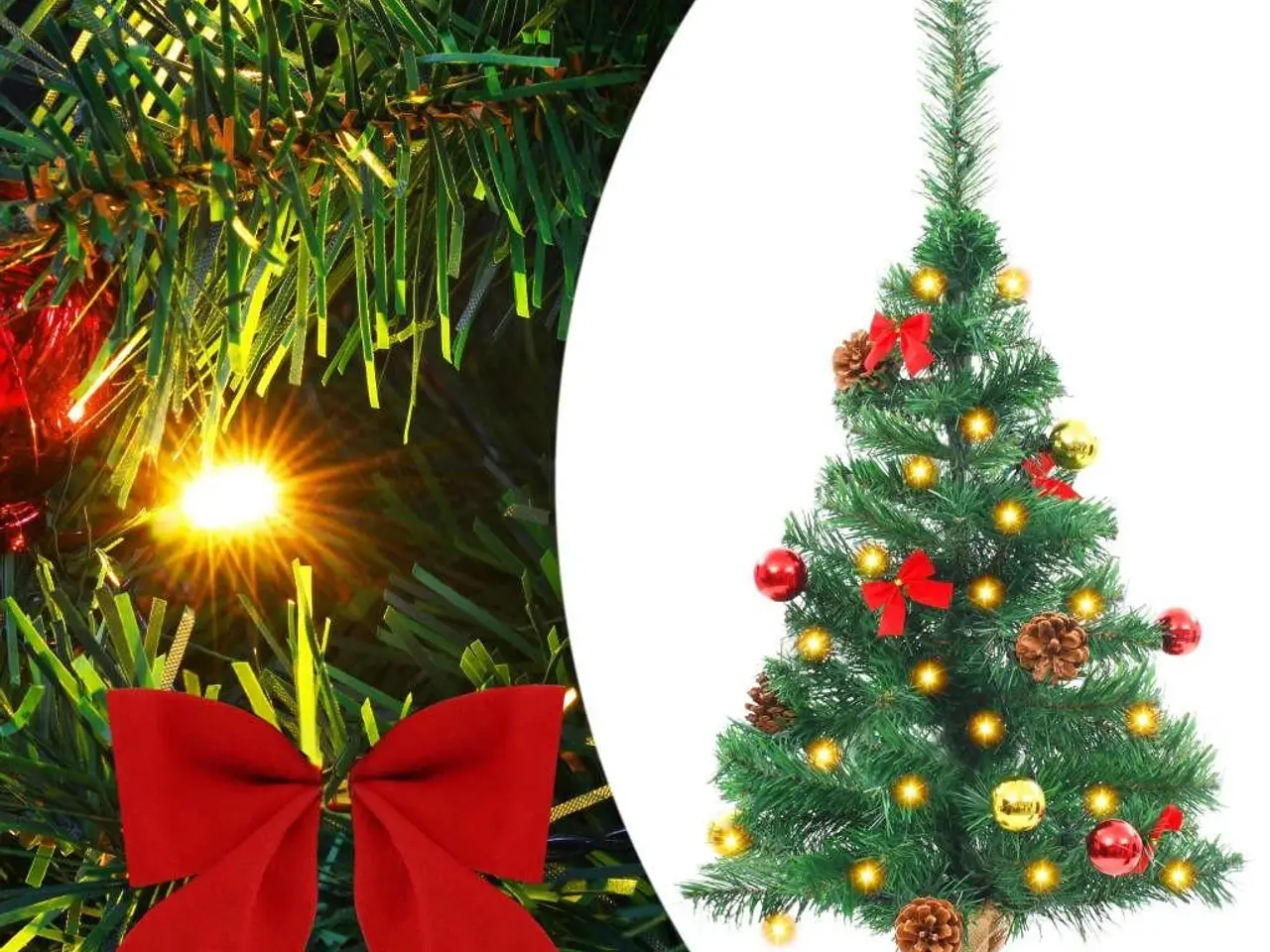 Billede 1 - Kunstigt juletræ med LED-lys og julekugler 64 cm - grøn
