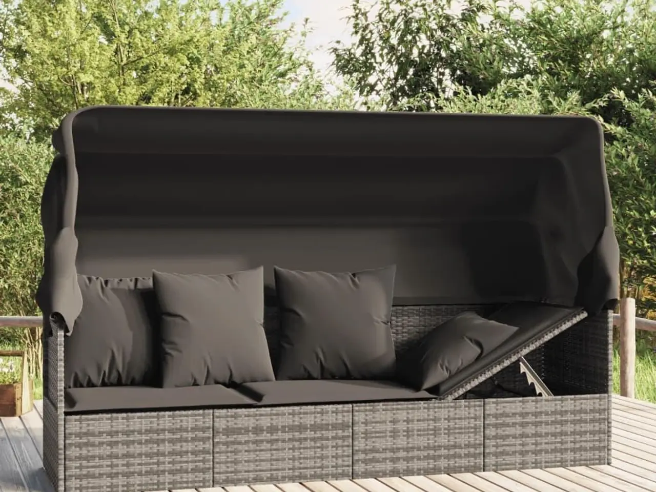 Billede 1 - Udendørs loungesofa med tag og hynder i polyrattan - grå