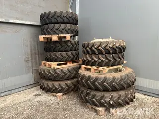 Tvillingehjul 370/75 R28 og 340/85 R36 samt dæk 340/85 R38 og 370/75 R28, 8 Styk