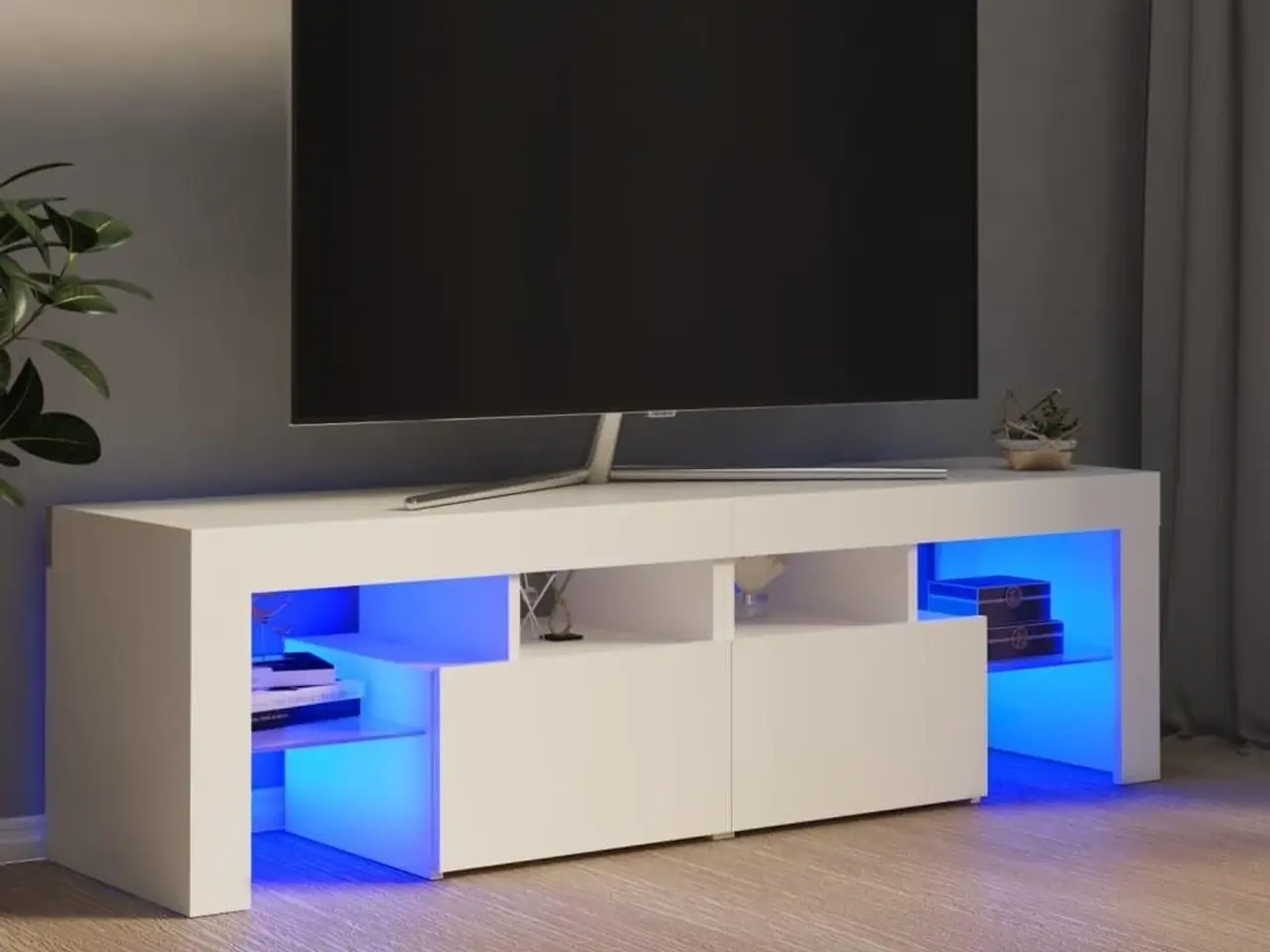 Billede 1 - Tv-bord med LED-lys - 140 × 36,5 × 40 cm, hvid