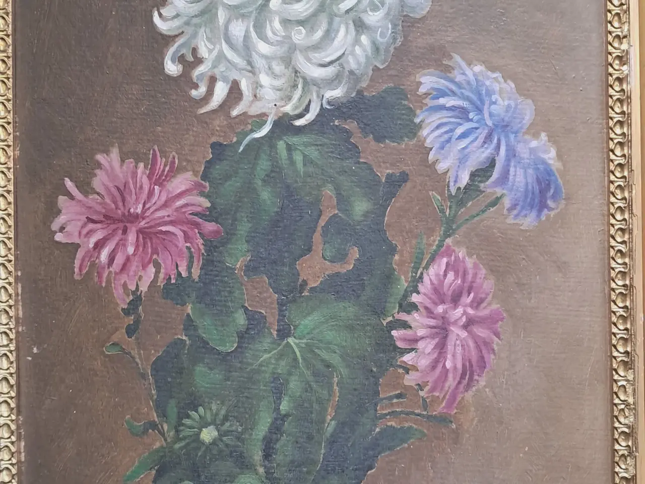 Billede 2 - FLOT oliemaleri på plade , blomster , signeret ..