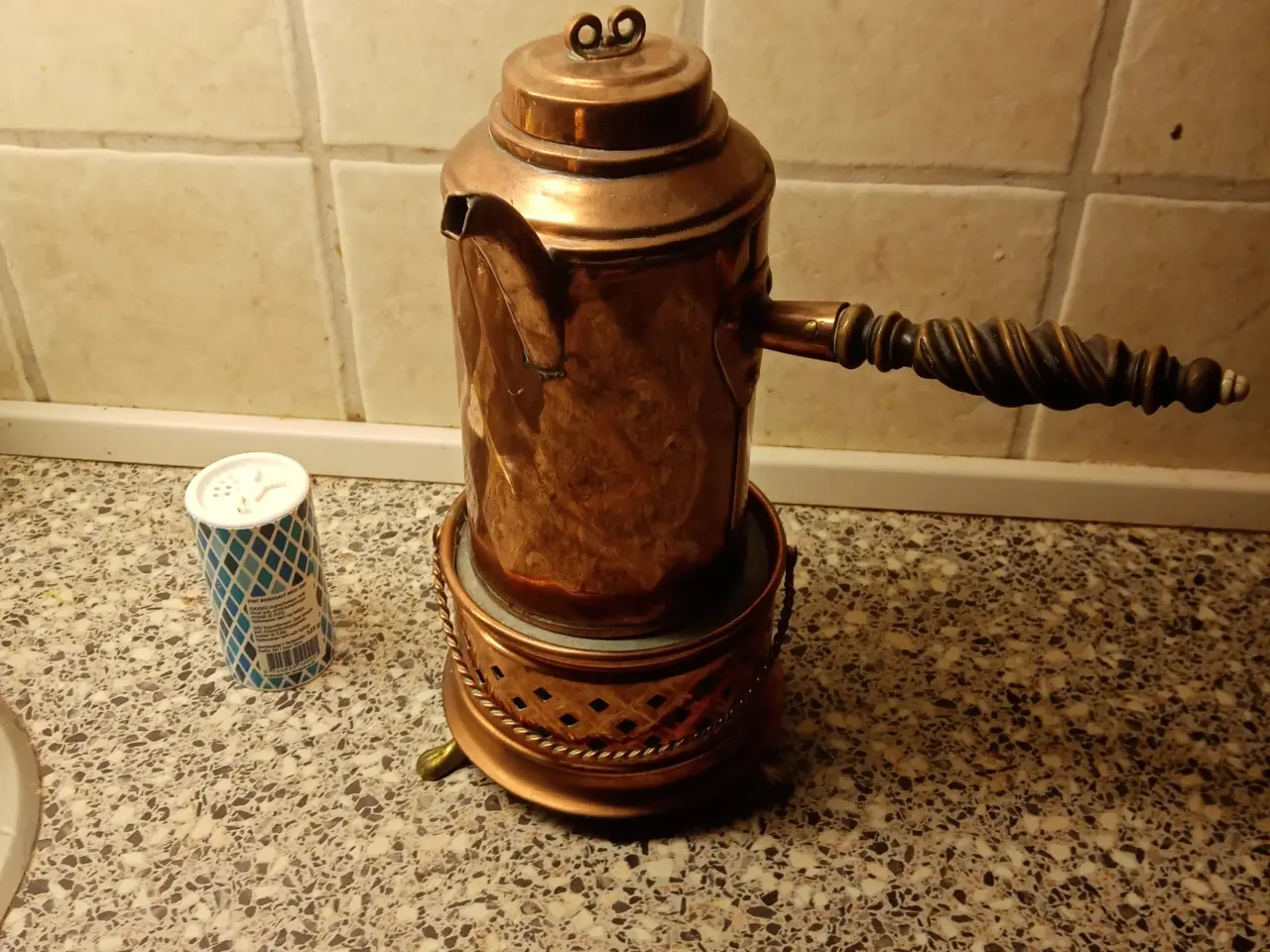 Billede 1 - Kaffekande i bronze med fyrfadsvarmer. Ca 100 år