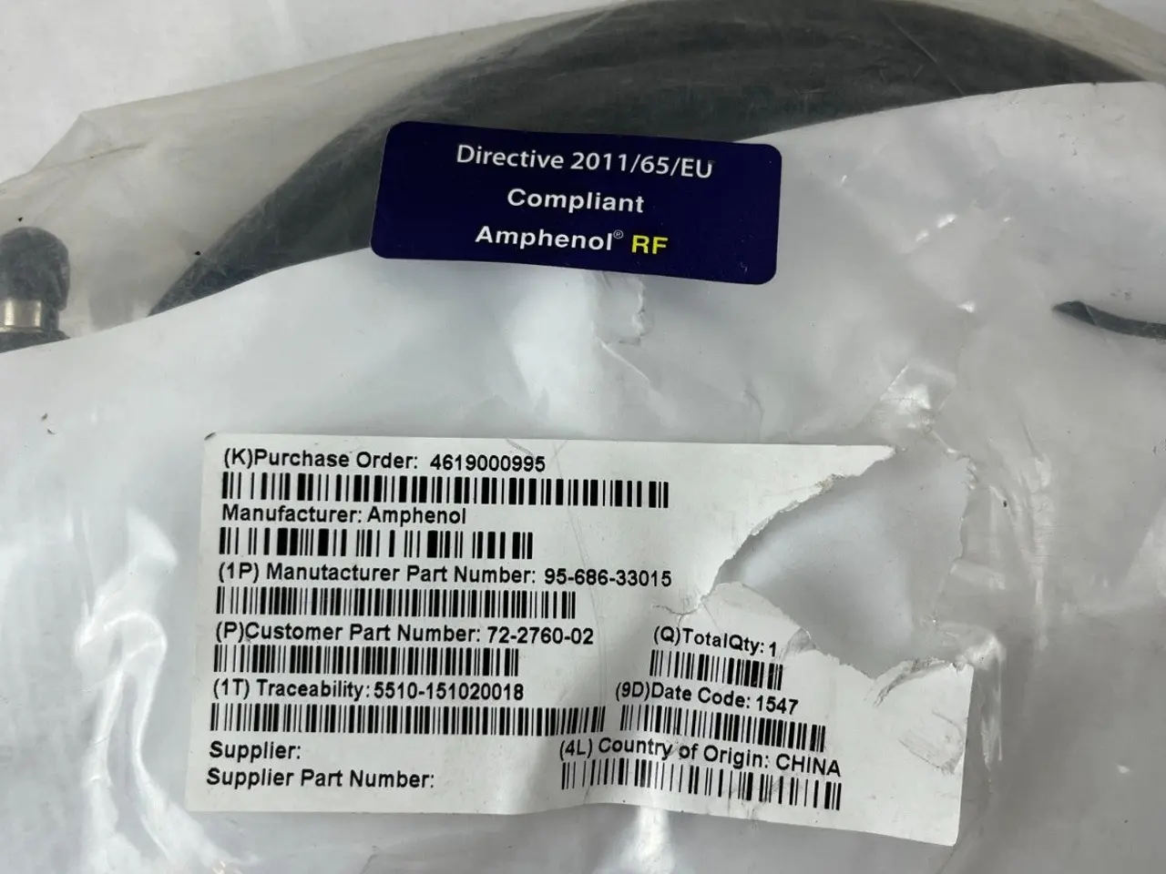 Billede 5 - Amphenol RF 95-686-33015 Coaxial kabel Assembly