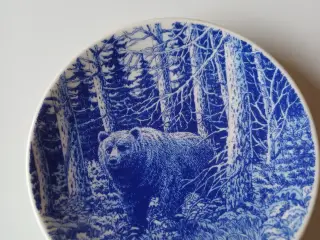 Blåbjørn platte blå/hvid porcelæn mrk. Porsgrund
