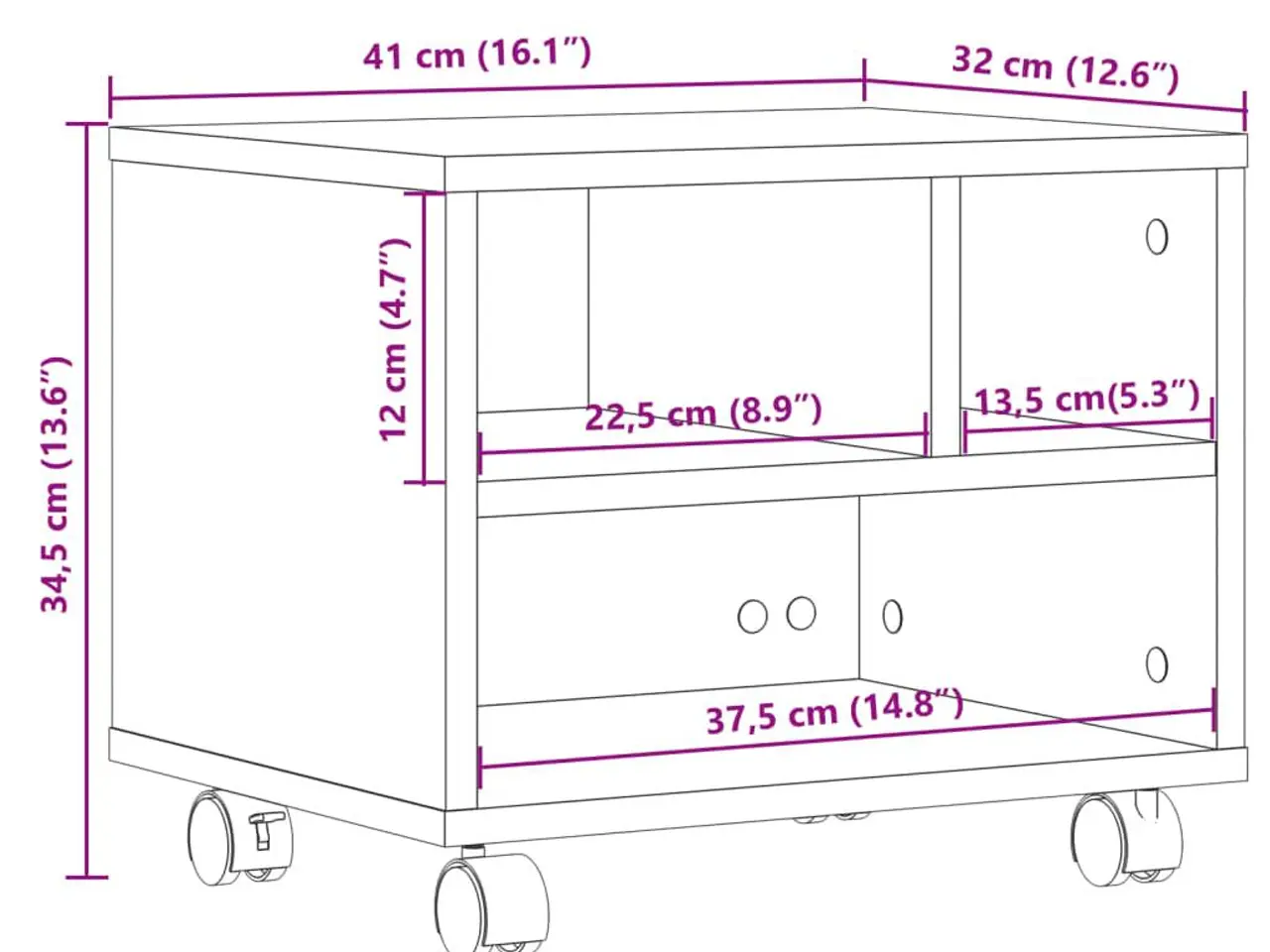 Billede 10 - Printerstativ med hjul 41 x 32 x 34,5 cm - hvid