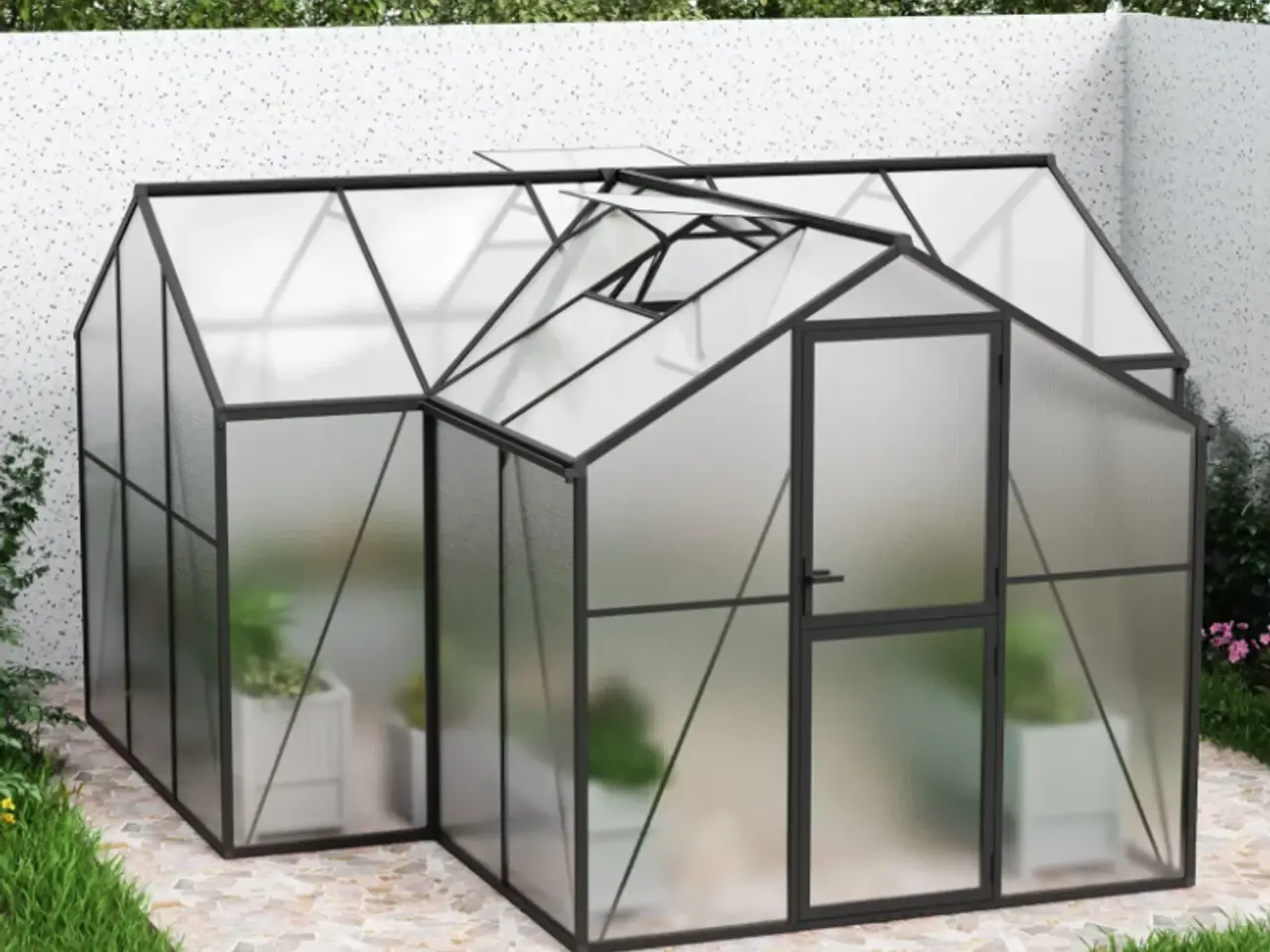 Billede 3 - Drivhus T-formet Premium Sort - Polycarbonat 14,6m2