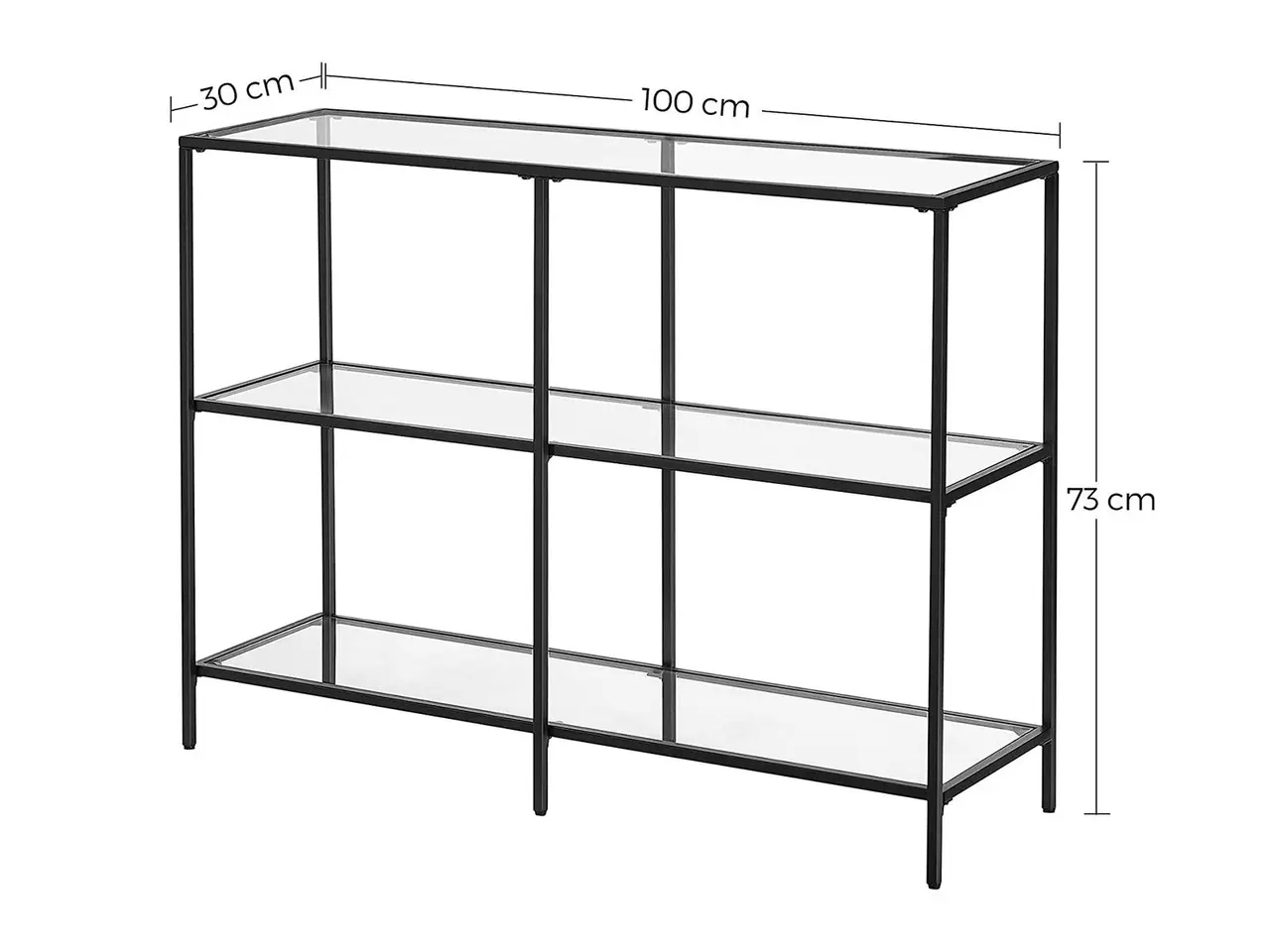 Billede 6 - Konsolbord i stål med 3 glashylder - sort, 100 x 30 x 73 cm