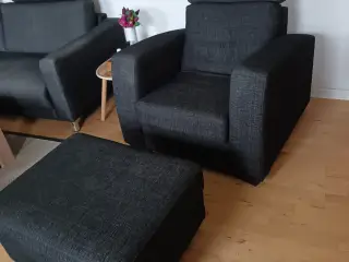 Sofa + lænestol+puf