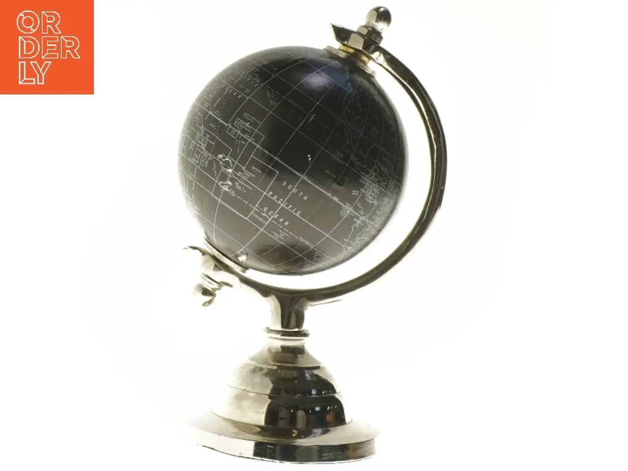 Billede 1 - Sort globe med sølvfod (str. 24x11,5 cm)