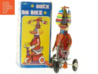 1920'er Blik legetøj, and på cykel (str. 20 cm)