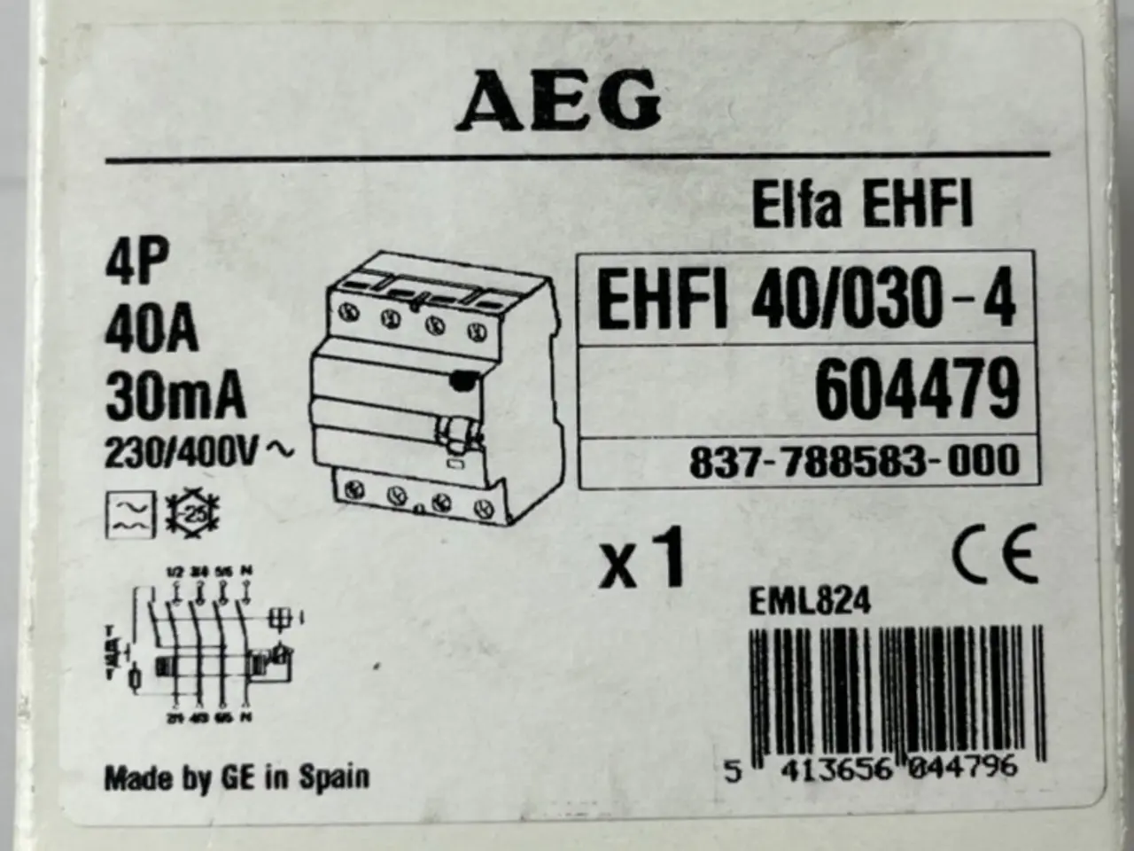 Billede 1 - AEG EHFI 40/030-4 4P 40A 30mA RCD Residual Current