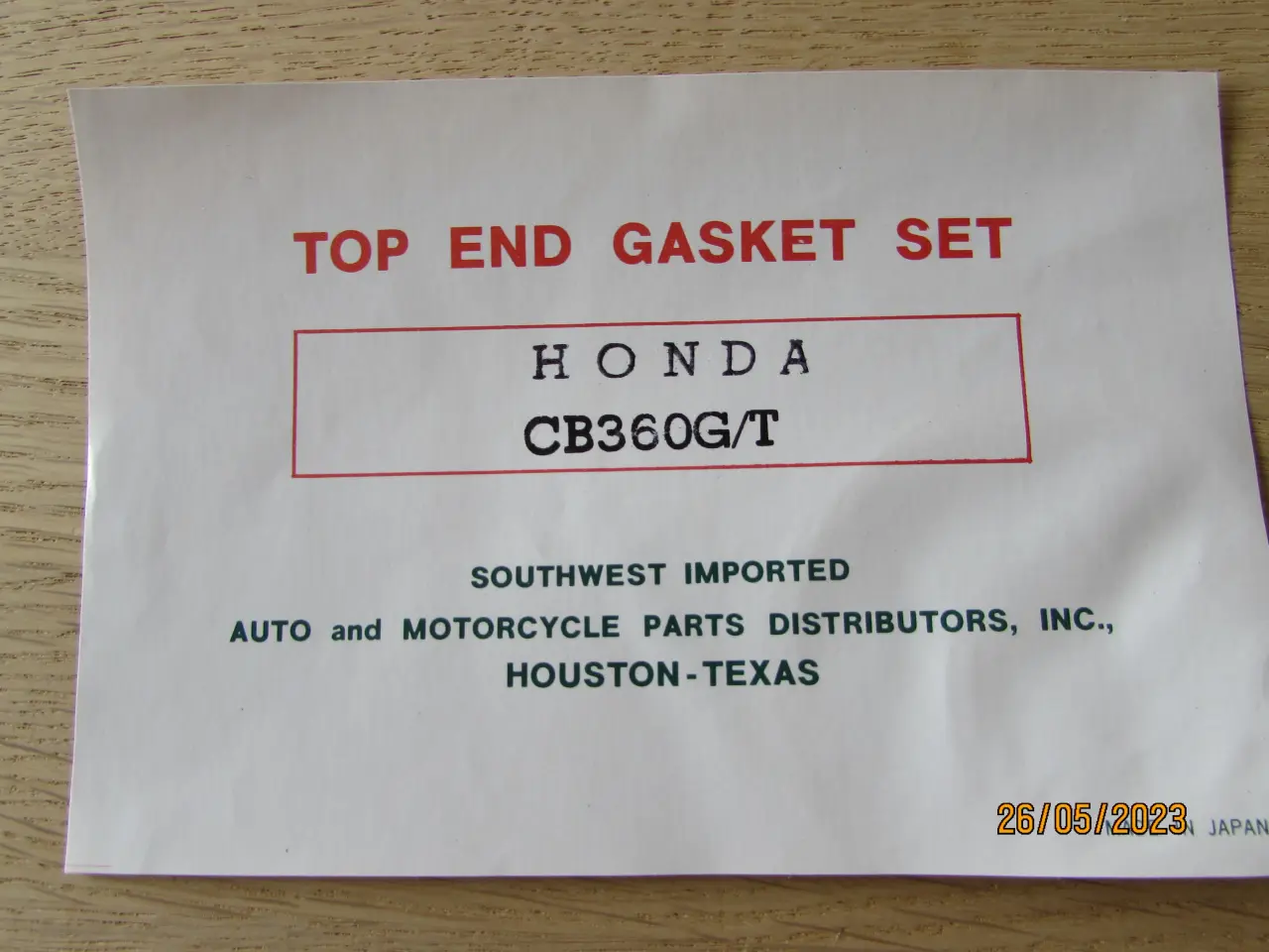 Billede 3 - HONDA CB360 (G modellen)  "A" pakningssæt + div