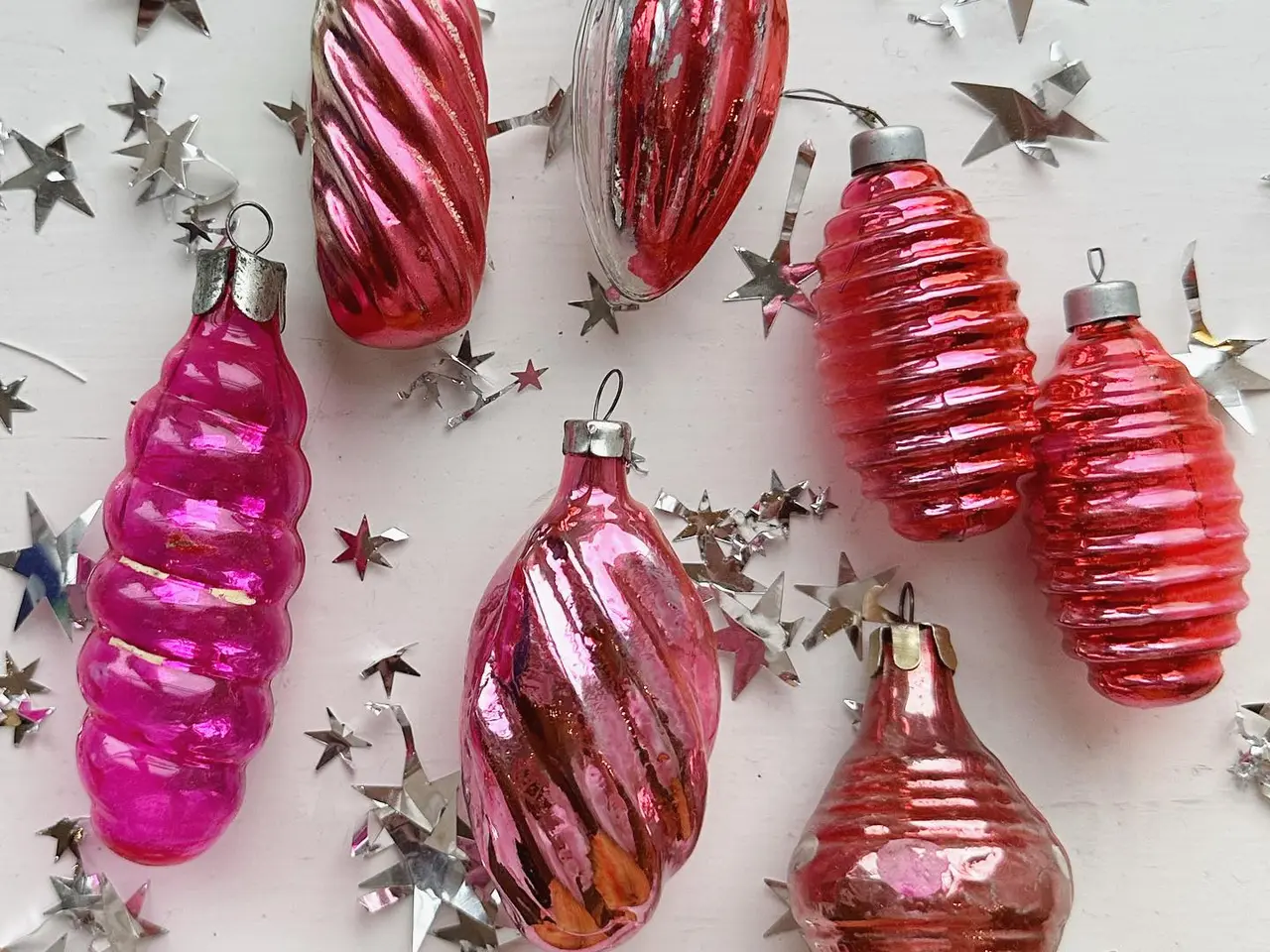 Billede 7 - Vintage julekugler, rosa sæt, 7 stk samlet
