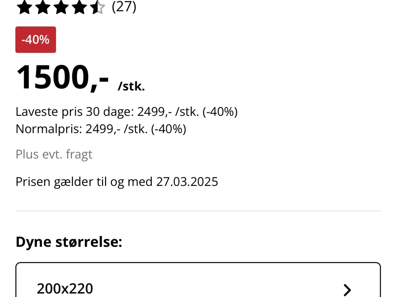 Billede 1 - Kronborg dyne 200x200, moskusdun og -fjer