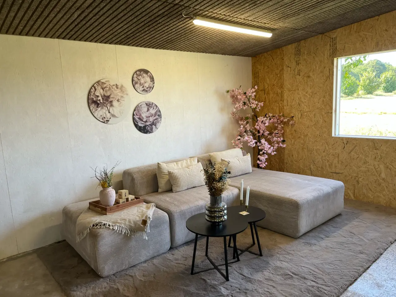 Billede 1 - RESEVERET Beige modul sofa i stribet fløjls
