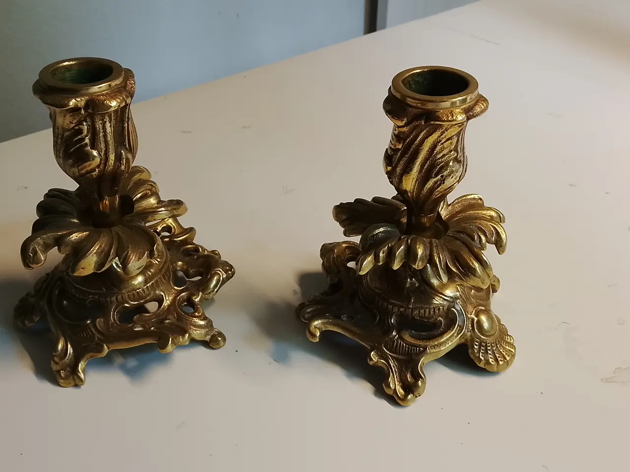 Billede 2 - Rokoko lysestager i messing 12 cm høj