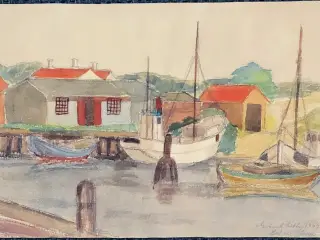 Lohals Havn. Akvarel fra 1944
