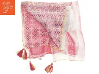 Pink tørklæde med mønster og kvaster (str. 172x140 cm)