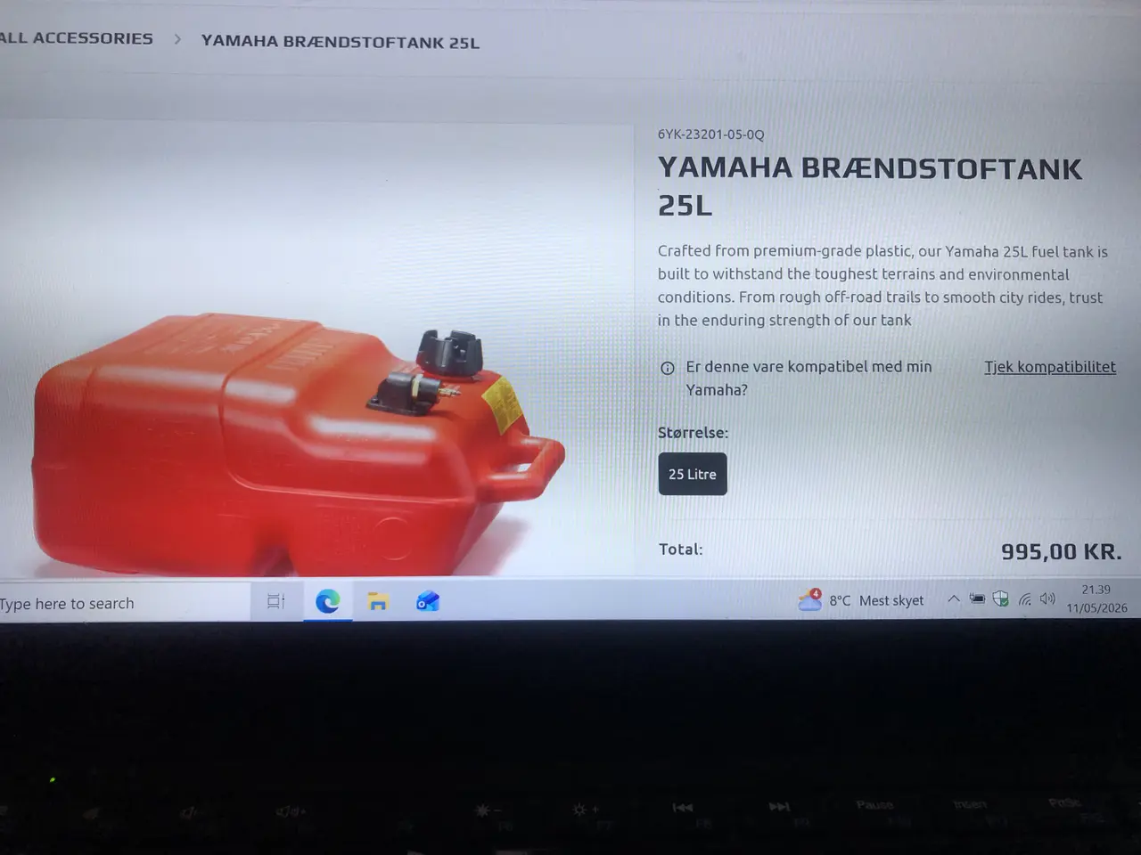 Billede 7 - Yamaha 25L brændstoftank med slange