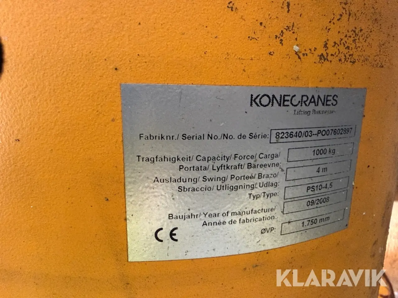 Billede 5 - Svingkran Kone PS10-4,5 1000kg- 1 styk