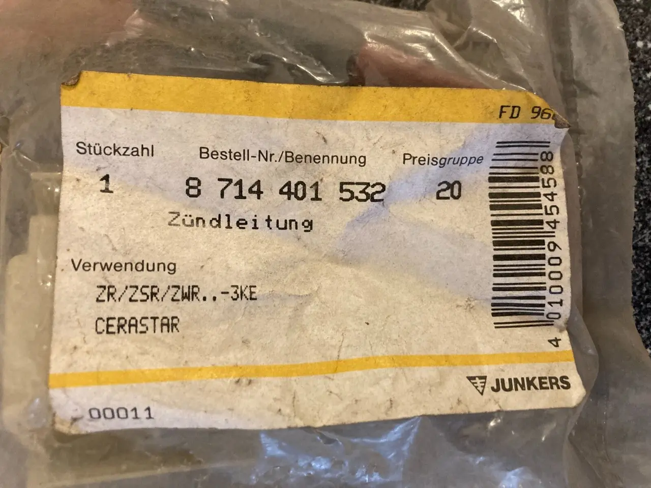 Billede 1 - Junkers Bosch Boiler Ignition kabel PN: 8714401532